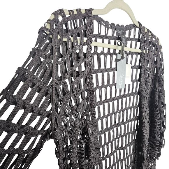 Chicos Travelers Brown Crochet Cardigan Jacket Womens 1 Open Front Duster - Picture 5 of 8